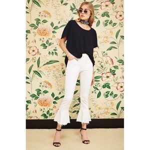 MOTHER Cha Cha Fray Bell Flare Jeans Glass Slipper White NWT 25 $228